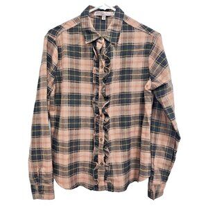 Gypsies & Moondust Womens Shirt Medium Pink Plaid Ruffle Up Long Sleeve Preppy